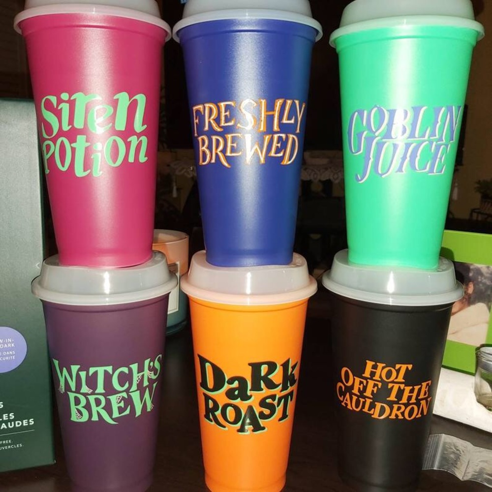 Starbucks 6 Halloween Glow in the dark Cups. NWT